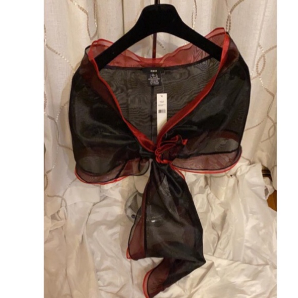 Gorgeous off shoulder Organza black and red pull thru flower shawl